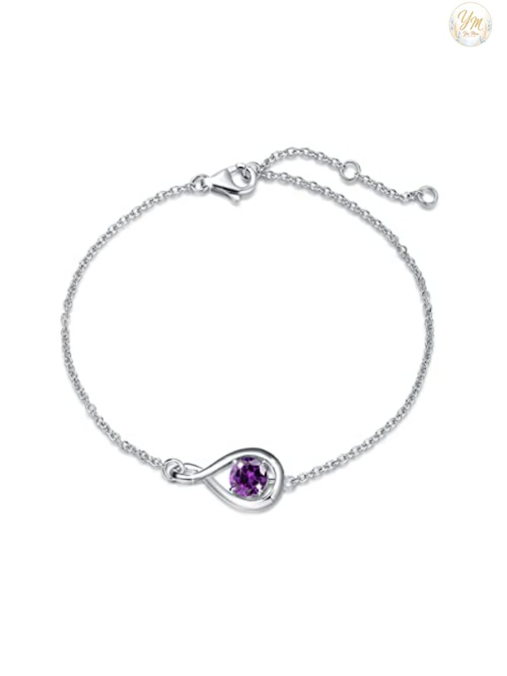 925 Sterling Silver Infinity Birthstone Bracelet, Adjustable Lobster Claw Clasp
